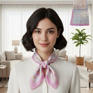 Set of 2 Women's Floral Silky Scarf Wrap Chiffon Elegant Square Flowy Fairy Pink